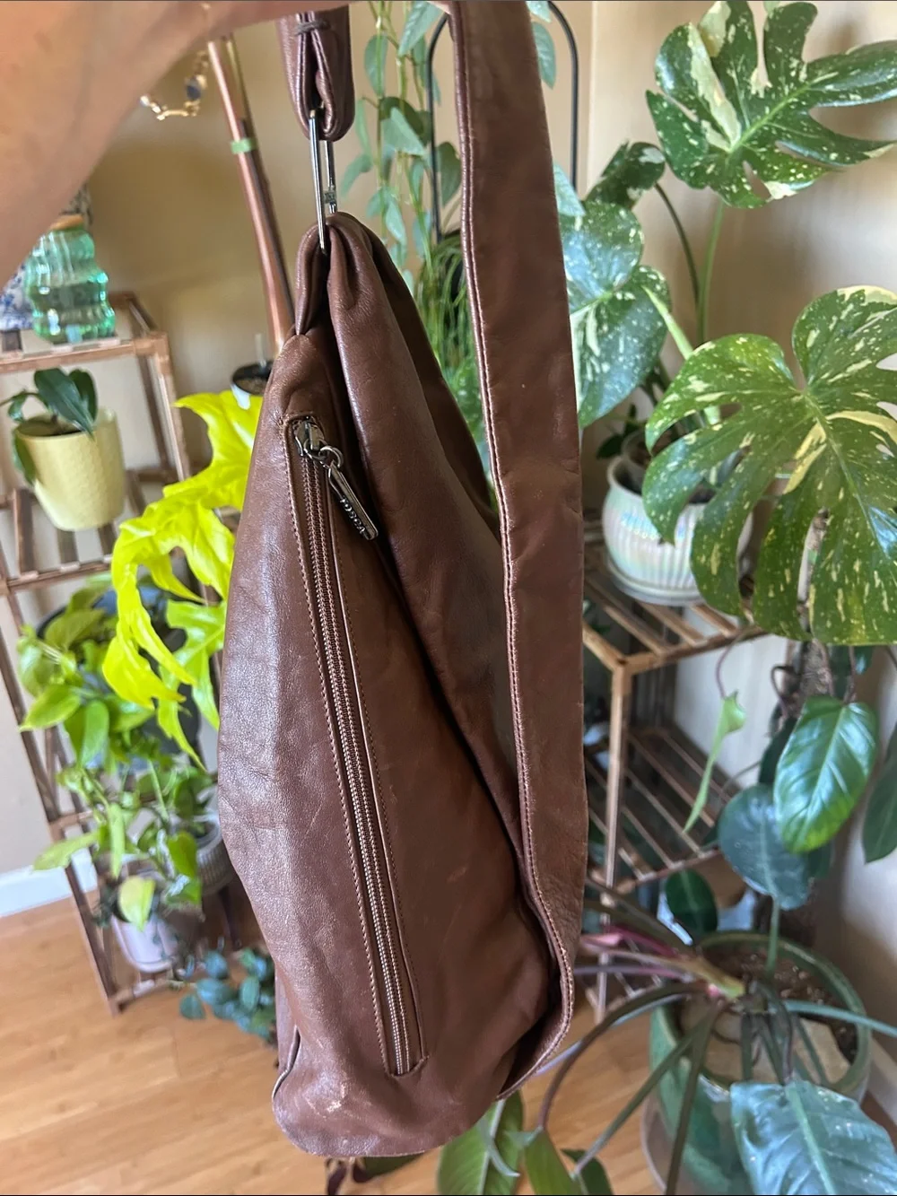 Women's Brown Leather Sling Backpack - Casual Everyday Carry